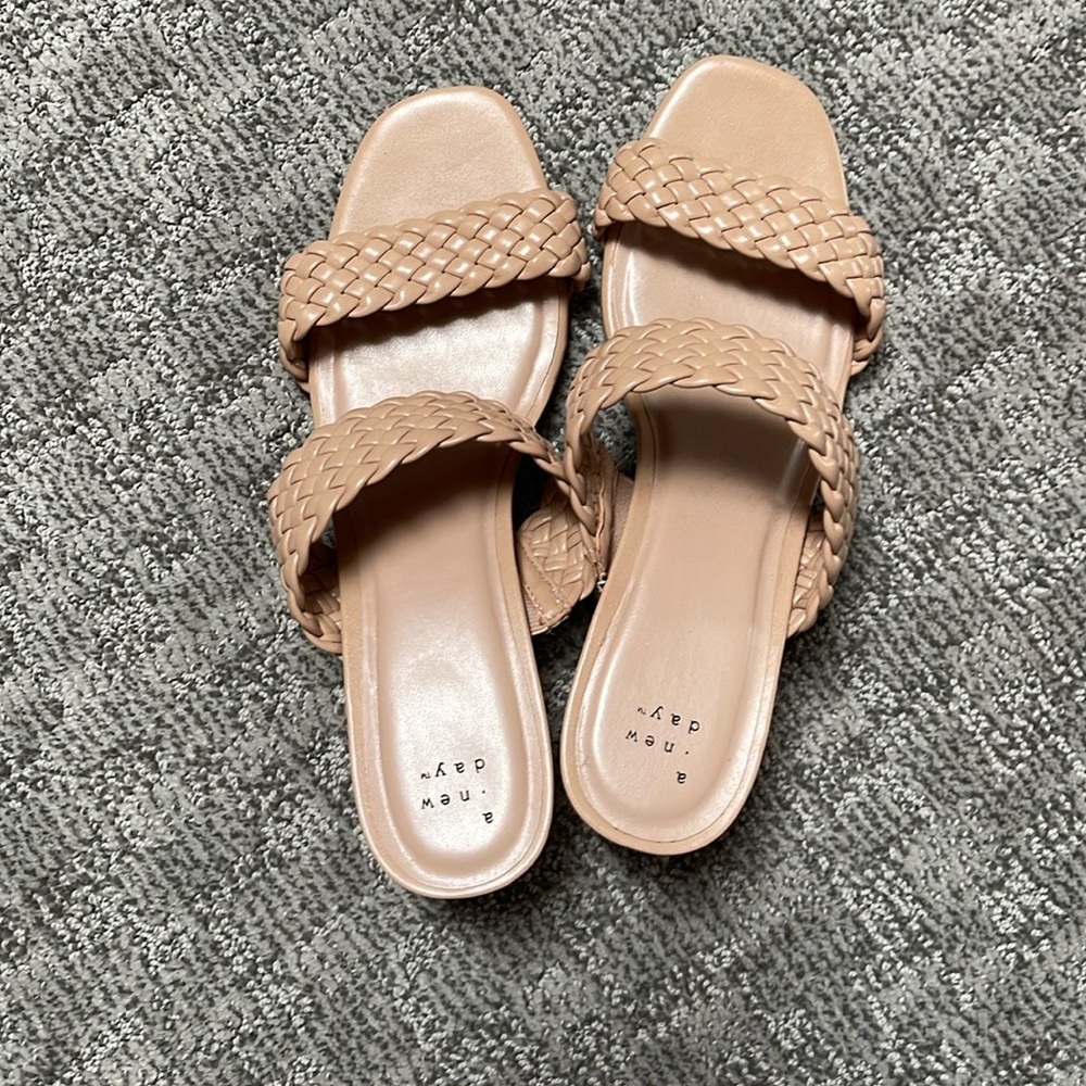 Never worn beige mule sandals